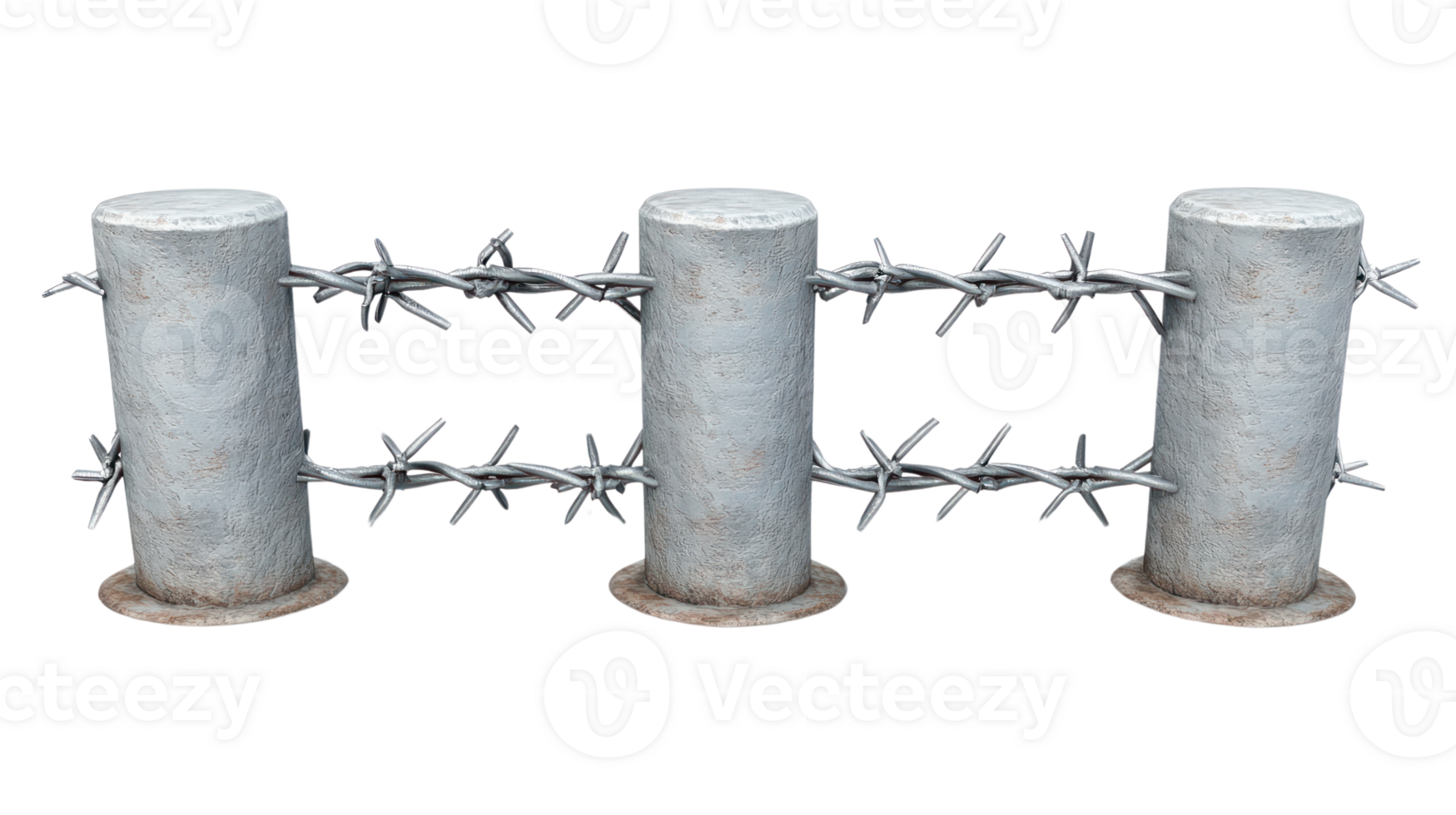 Barbed wire fence posts isolated on a white background showcasing security and protection features png