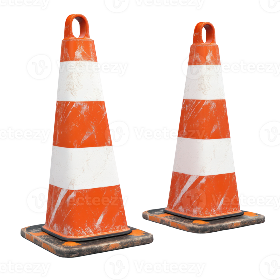 Construction cones isolated on white background for safety warning and traffic control purposes png