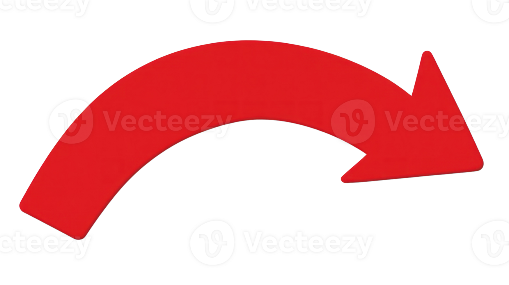 Curved red arrow pointing to the right, suitable for signage or directional guidance png
