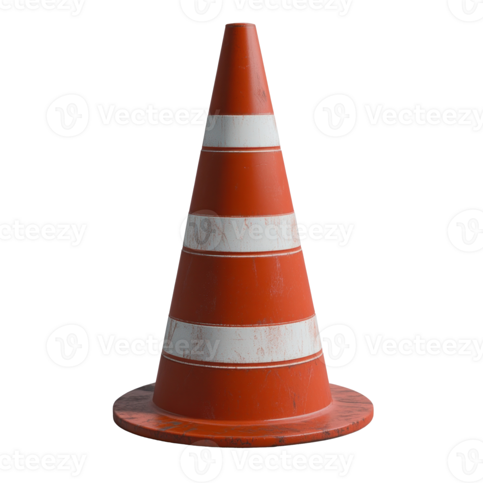 Traffic cone isolated in white background for construction and safety applications png