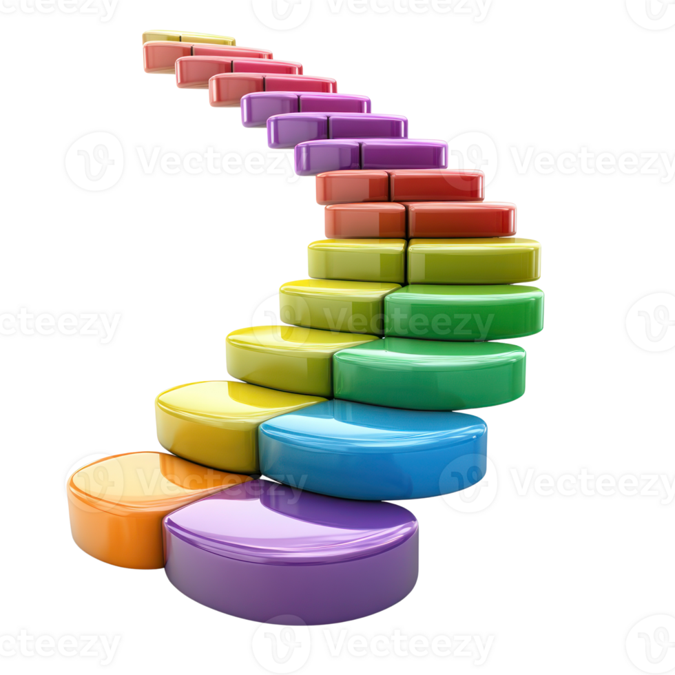 Colorful circular steps leading upwards in a whimsical arrangement on a white background png