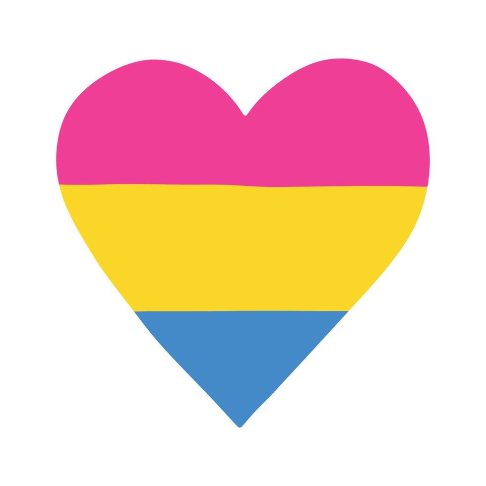 LGBTQIA Colorful heart shape Pansexual pride flag Happy pride day LGBTQ community Pride Month hand drawn doodle for posters, stickers, logo, cards vector