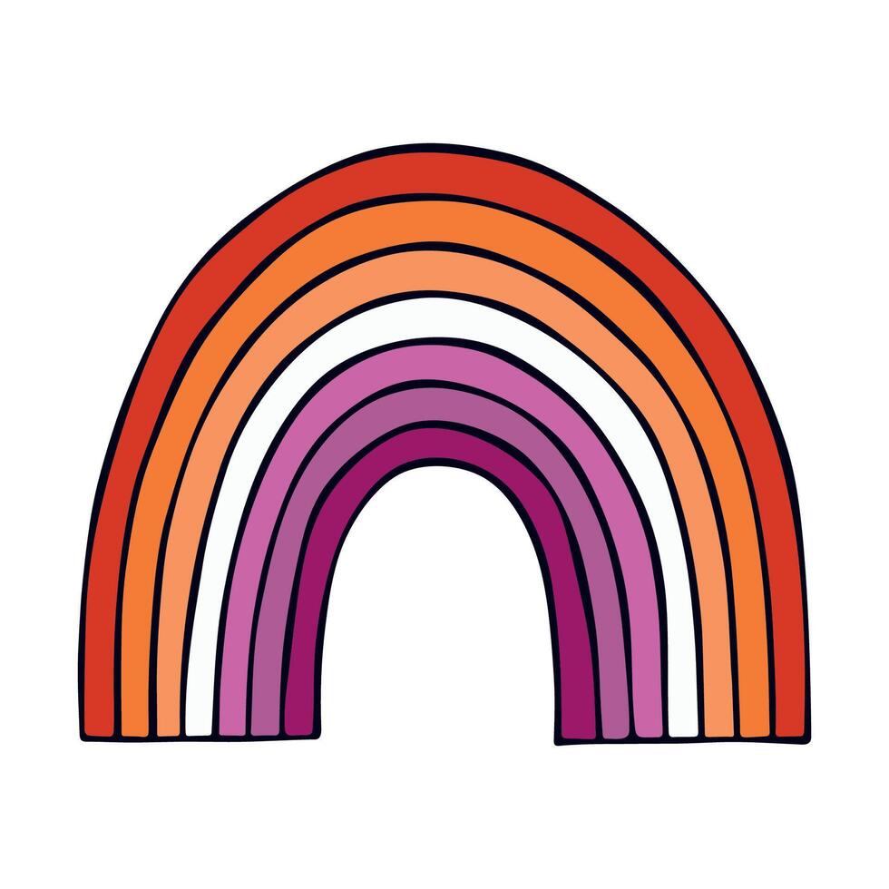 Colorful rainbow shape LGBTQIA Lesbian pride flag Happy pride day LGBTQ community Pride Month hand drawn doodle for posters, stickers, logo, cards vector