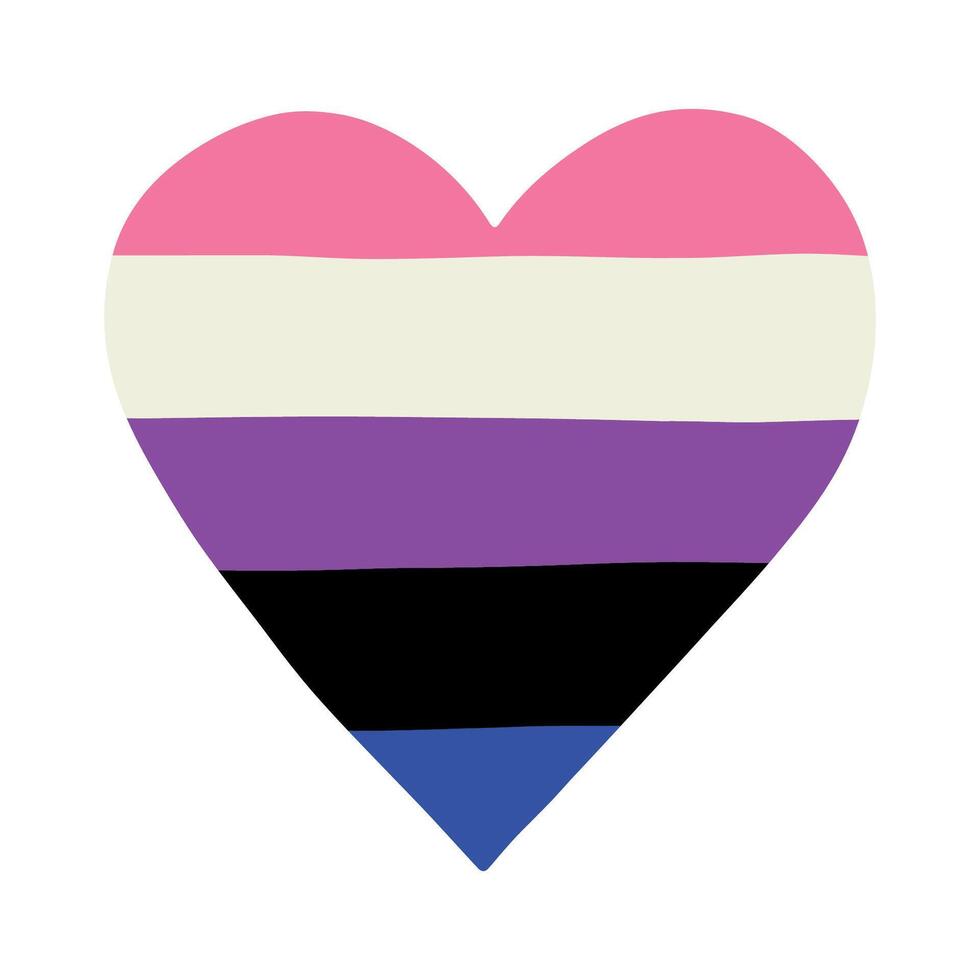 LGBTQIA Colorful heart shape Gender fluid pride flag Happy pride day LGBTQ community Pride Month hand drawn doodle for posters, stickers, logo, cards vector