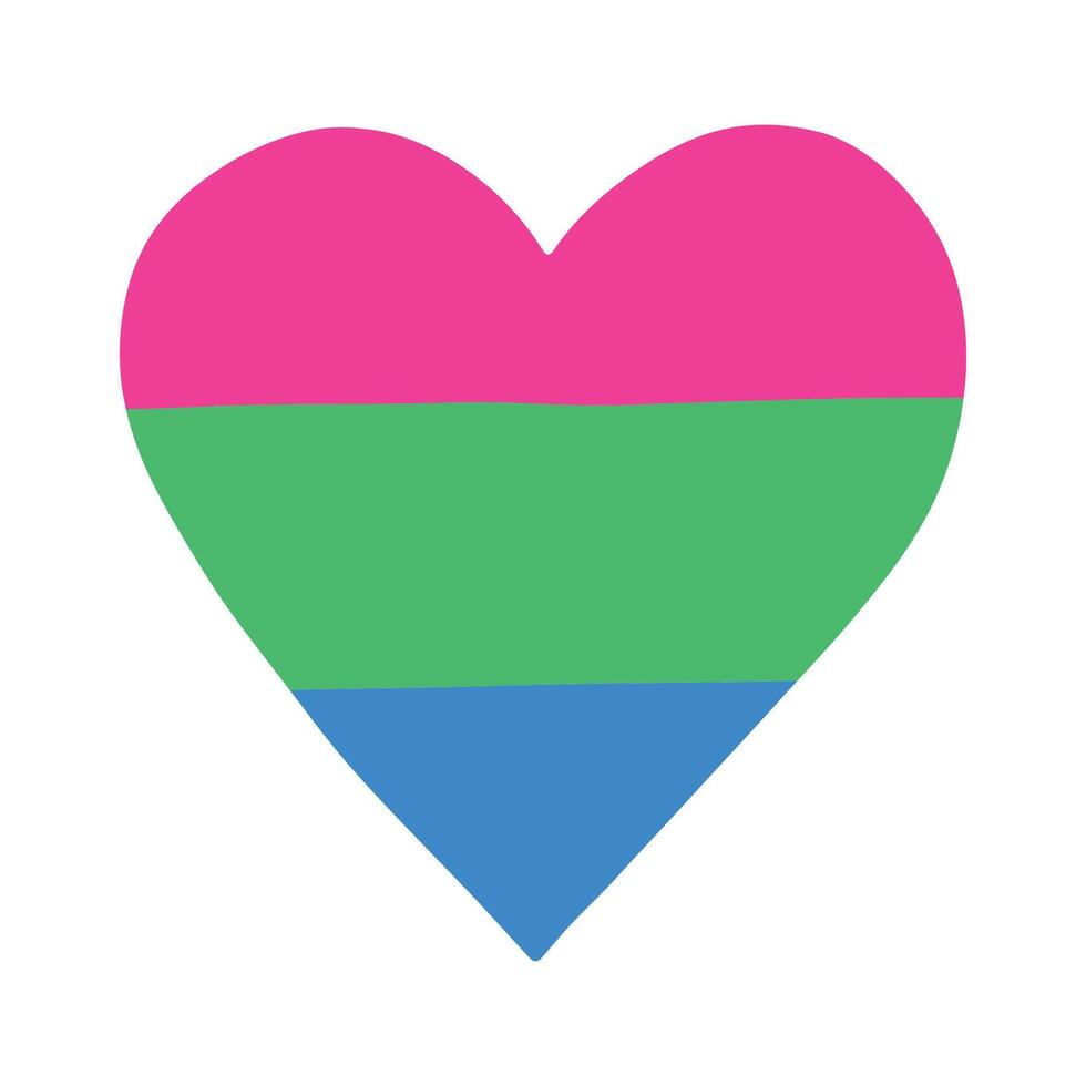 LGBTQIA Colorful heart shape Polysexual pride flag Happy pride day LGBTQ community Pride Month hand drawn doodle for posters, stickers, logo, cards vector