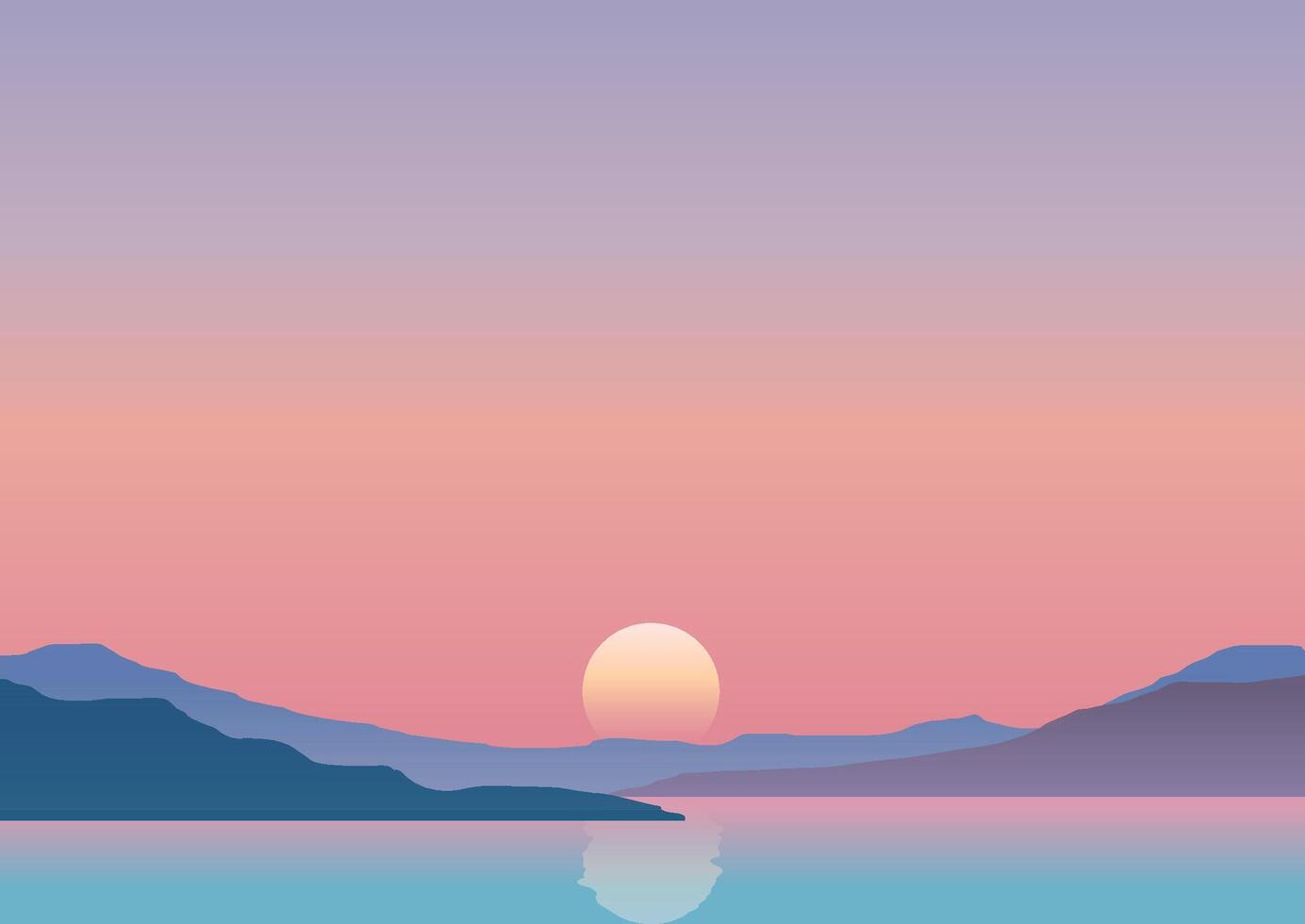 Landscape background with minimal sunset design vector