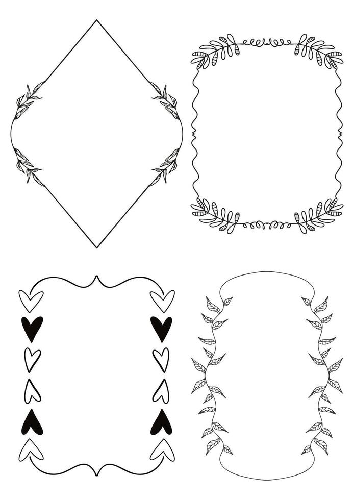 Collection of hand drawn decorative frames in black and white vector