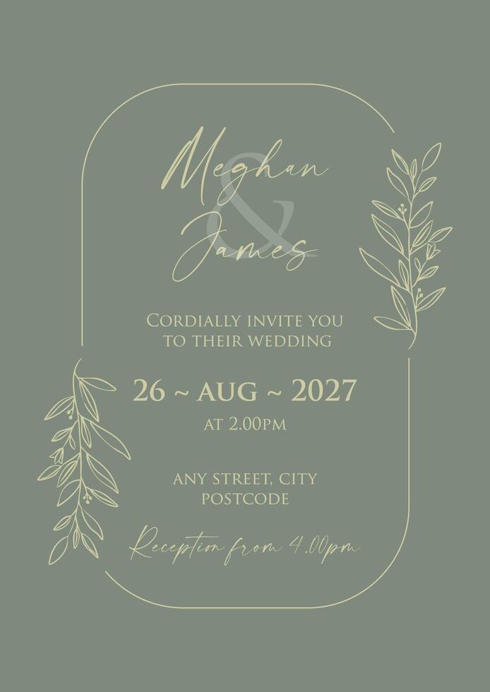 Wedding invitation with a minimal floral design vector