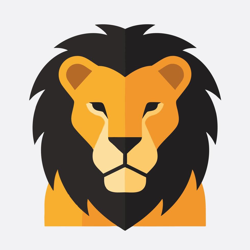 Flattened Lion Head Bold Colors Simple Design vector