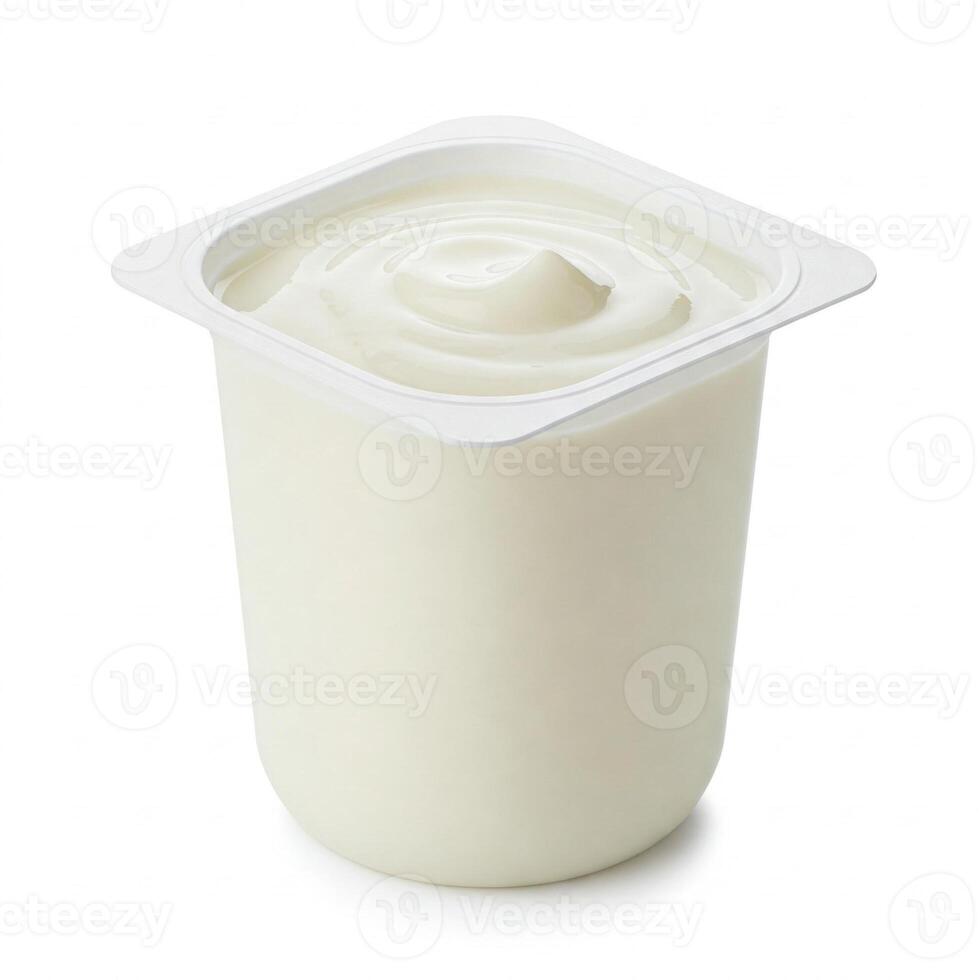Single White Yogurt Cup Isolated on White photo