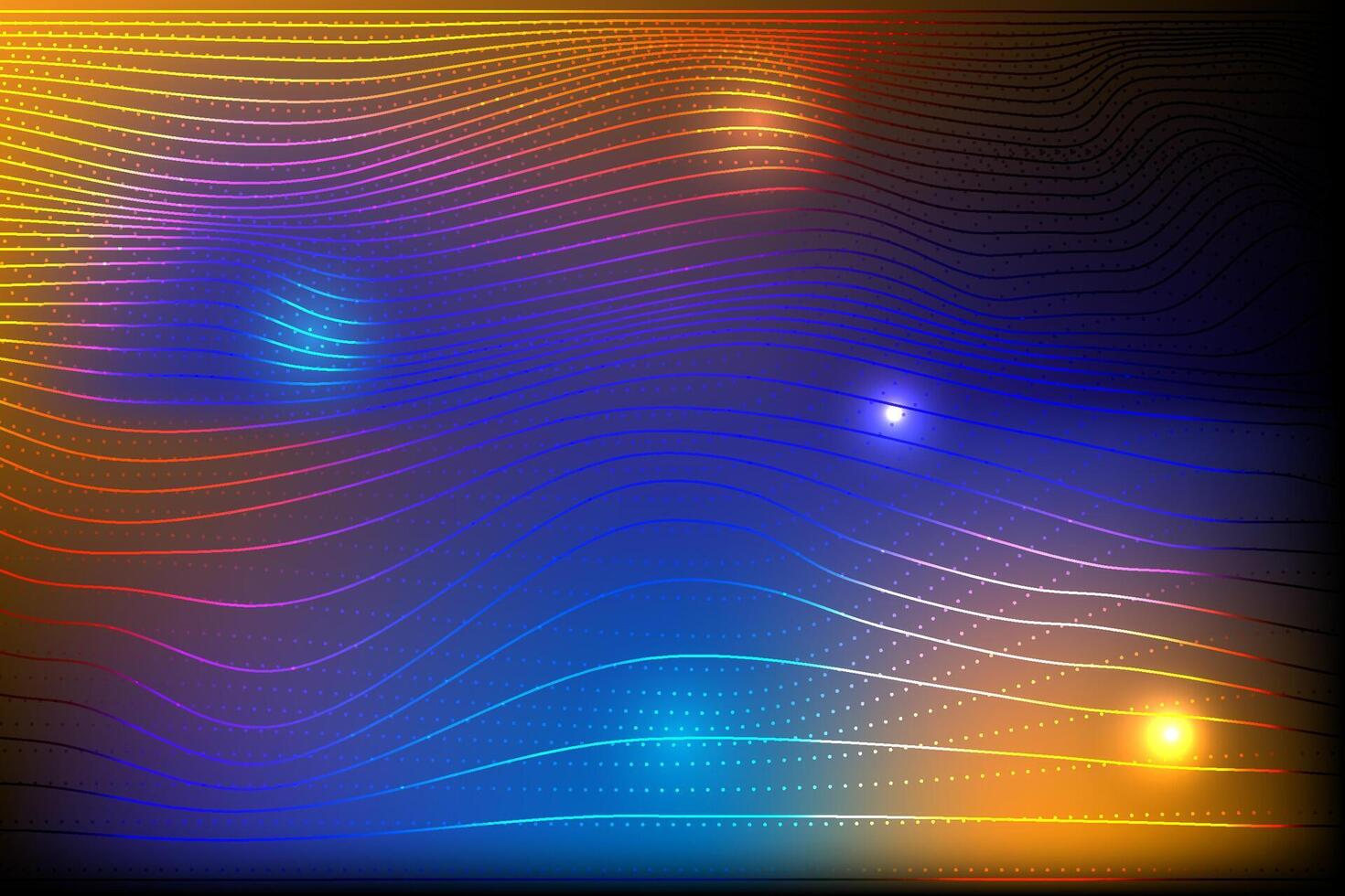 Abstract technology background with flowing particles, multicolor line and dot design, big data and digital concept vector