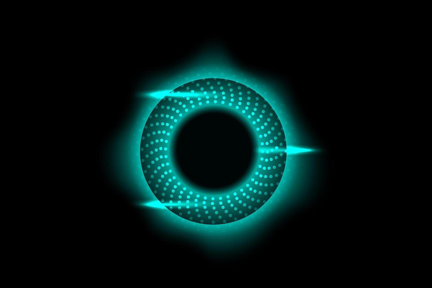 Abstract glowing ring with circular dotted pattern and light streaks, representing futuristic technology or energy flow vector
