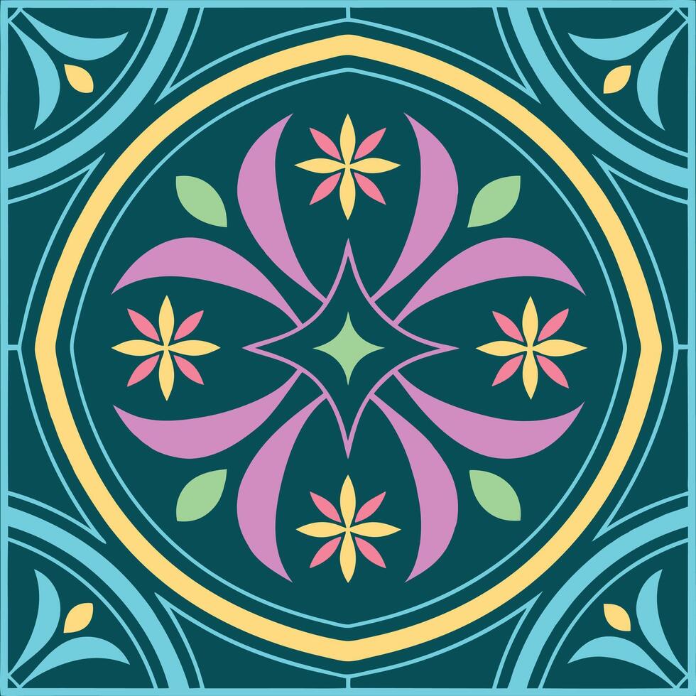 A colorful tile design with a flower in the center vector