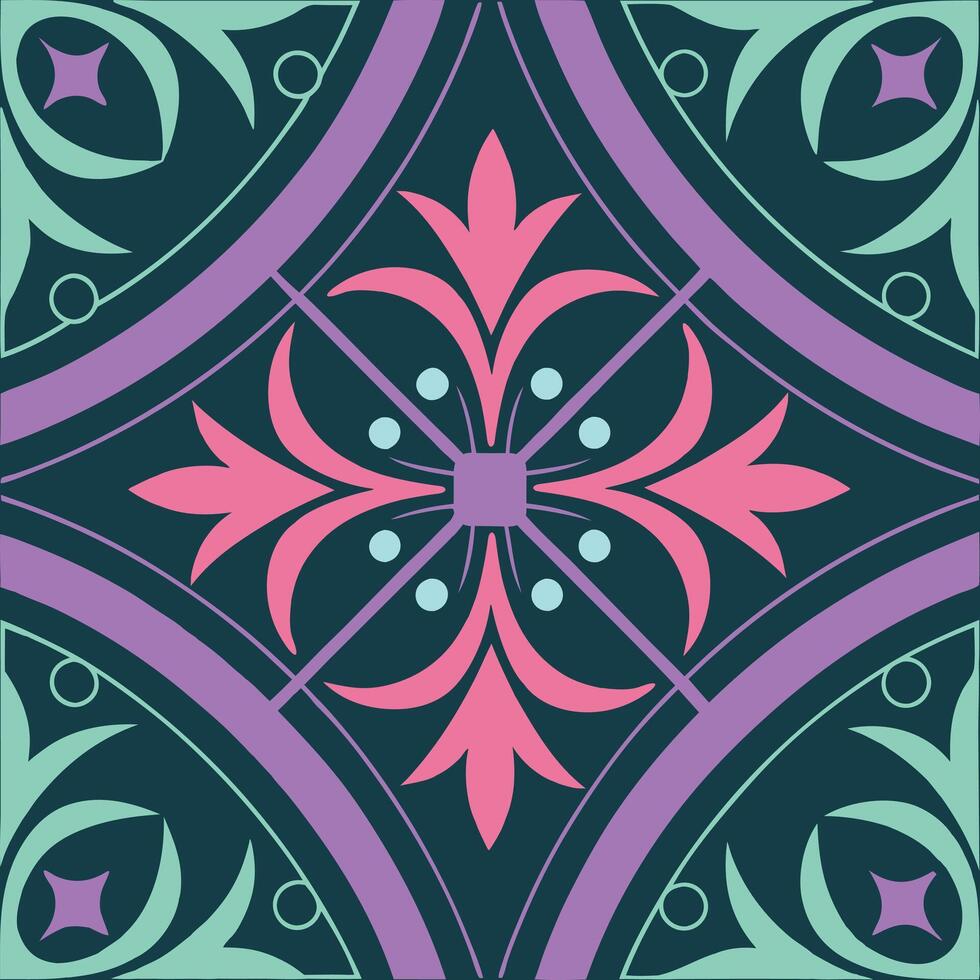 A purple and green tile design with a flower vector