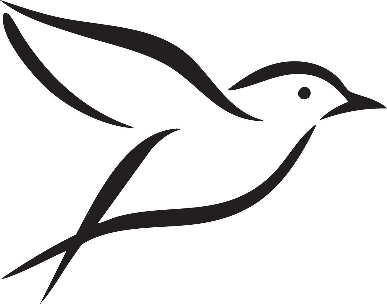Elegant minimalist black line art silhouette of a bird in flight with wings outstretched against a white background vector