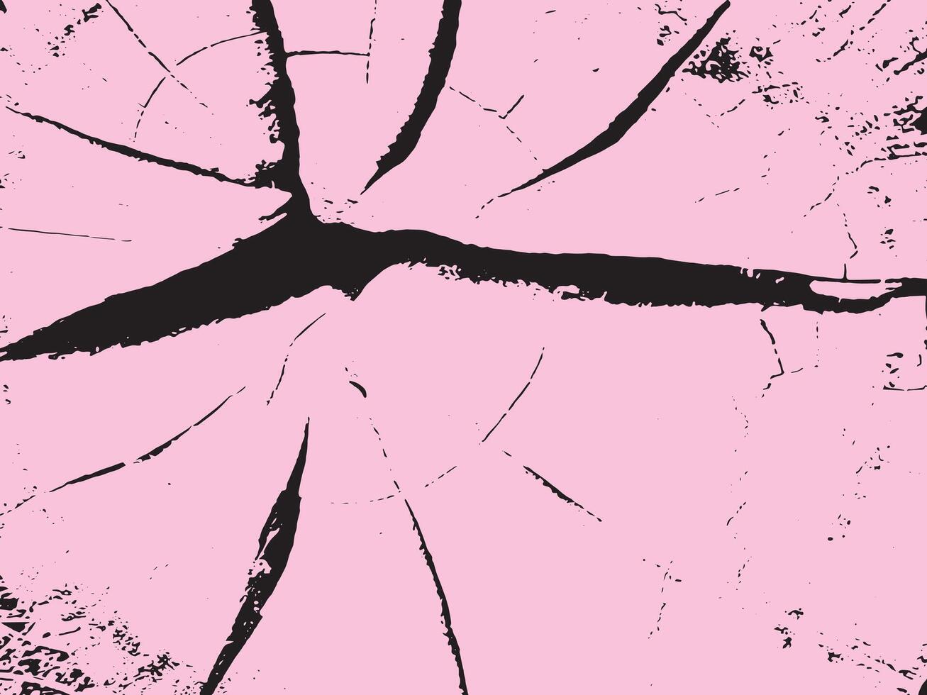 Abstract cracked pink surface with jagged black lines and speckles silhouette vector