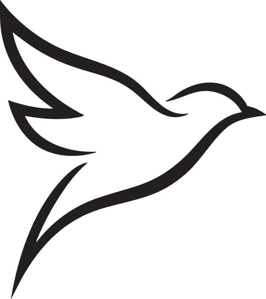 Elegant black line art silhouette of a bird in graceful flight with wings spread wide vector