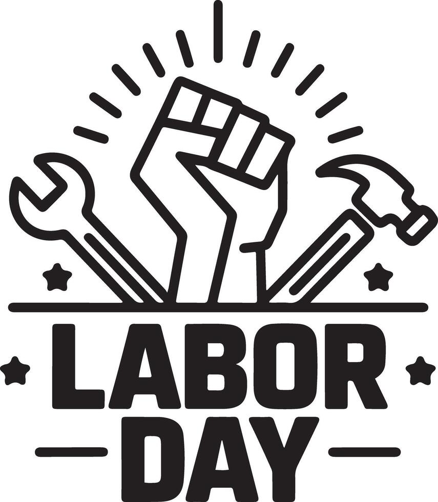 Labor Day Outline Design with Hammer and Wrench vector