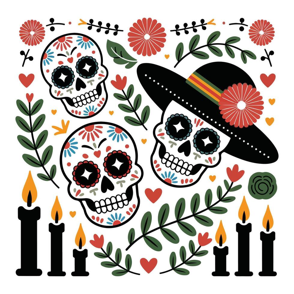 Decorative Skull Icons for Day of the Dead vector