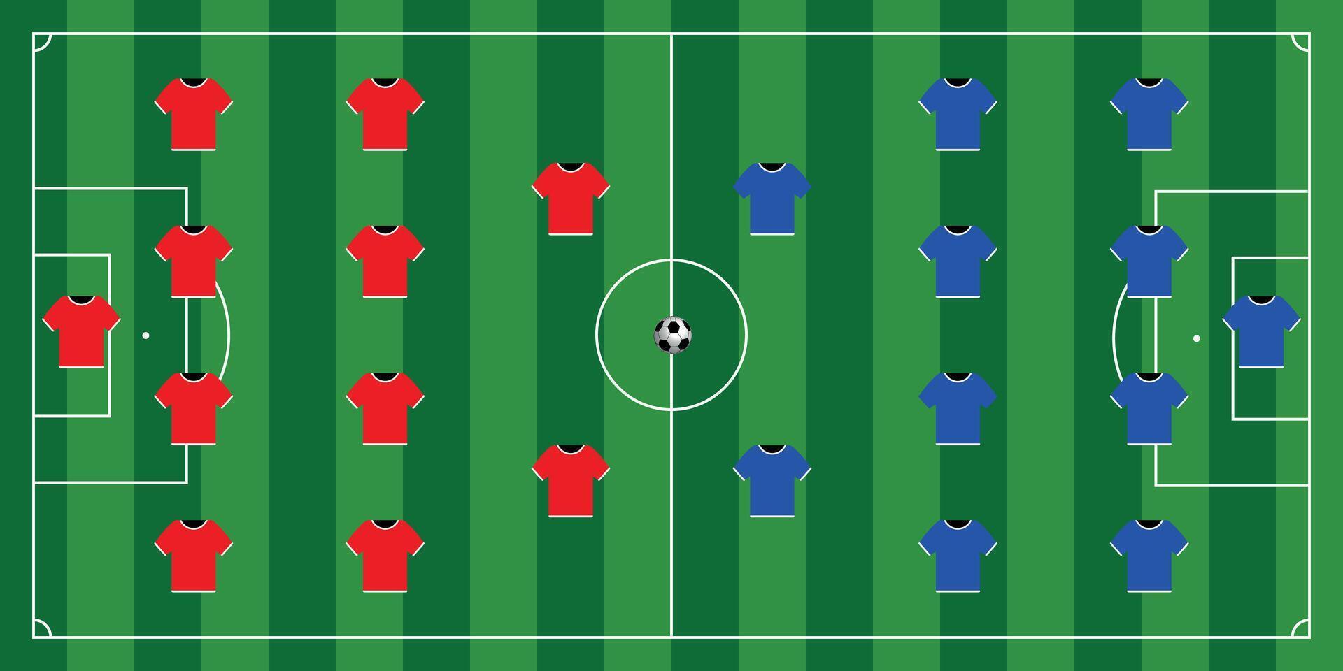 Tactical board with 4-4-2 alignment with ball vector