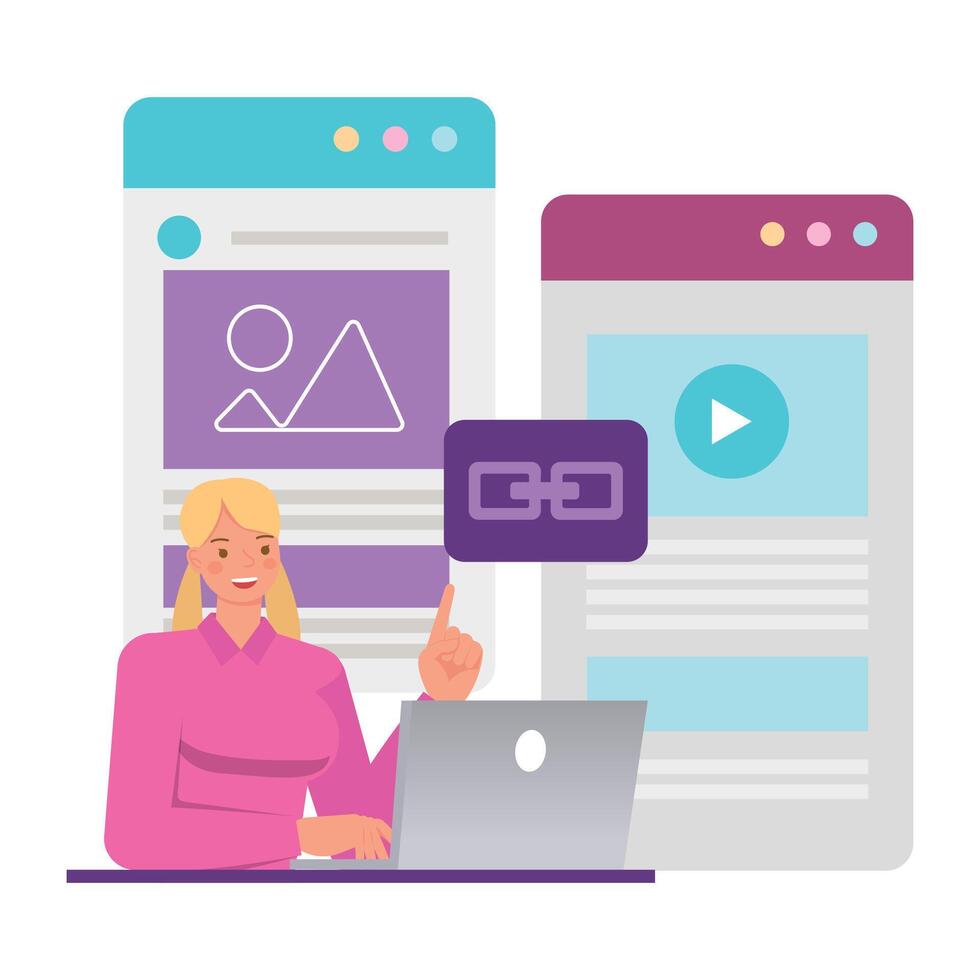 Woman showing digital marketing techniques vector