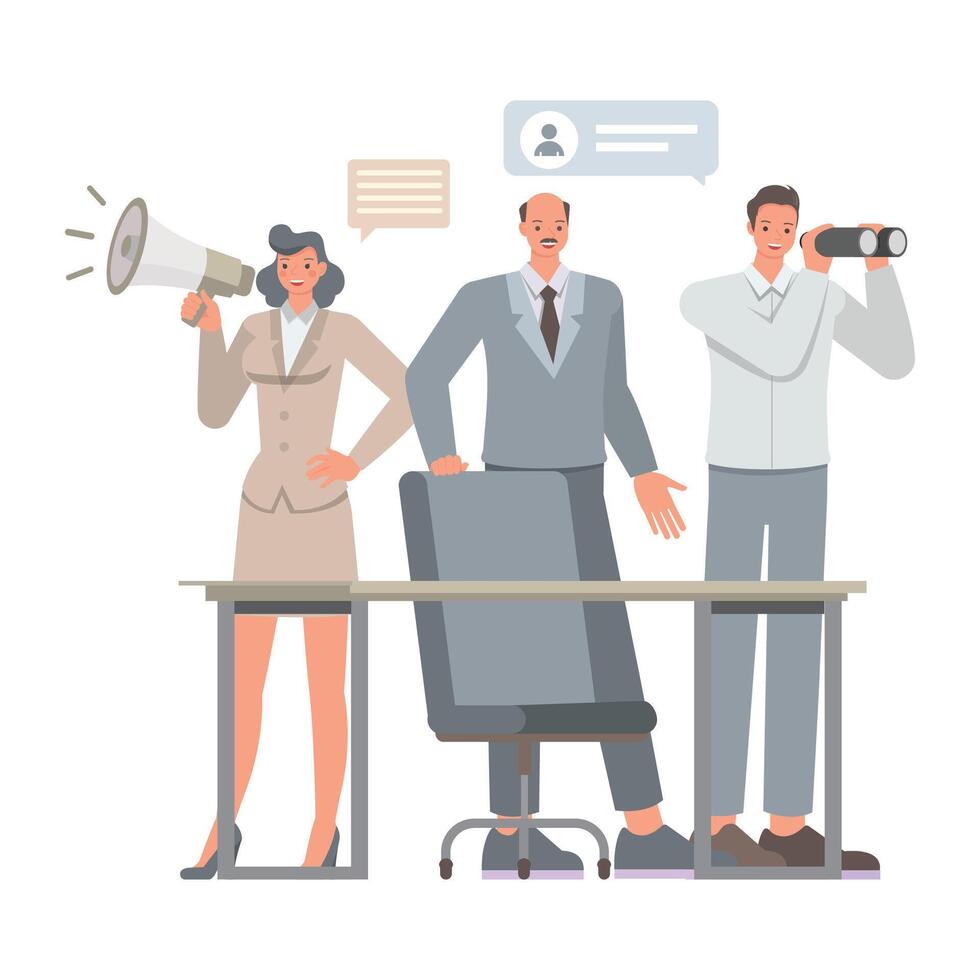 We are hiring illustration concept. Business people working in office. Office man and woman character design. vector