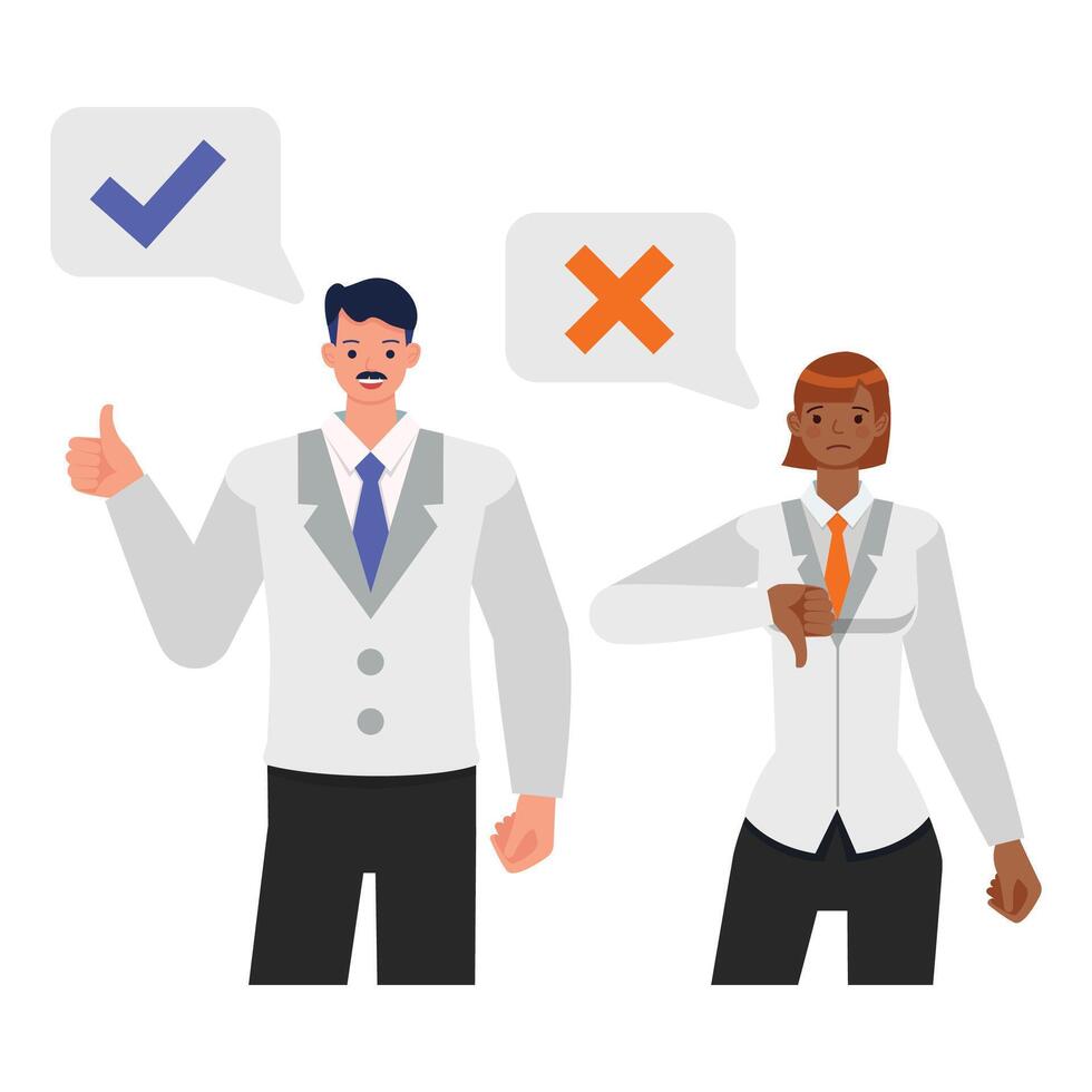 Vote illustration concept. Business people showing gesture of right and wrong character design. vector