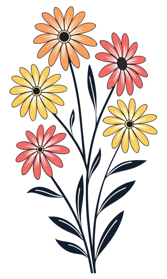 Folk Art Floral Arrangement flowers yellow flowers vector
