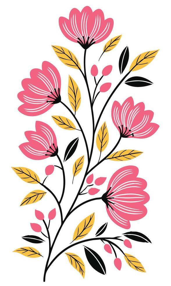 Pink floral branch with yellow pink flowers vector
