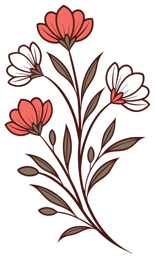 Stylized floral spray red and white flowers vector