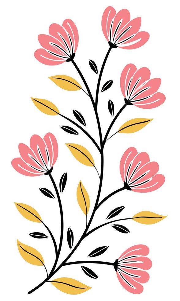 Pink flowers with yellow leaves on white background vector