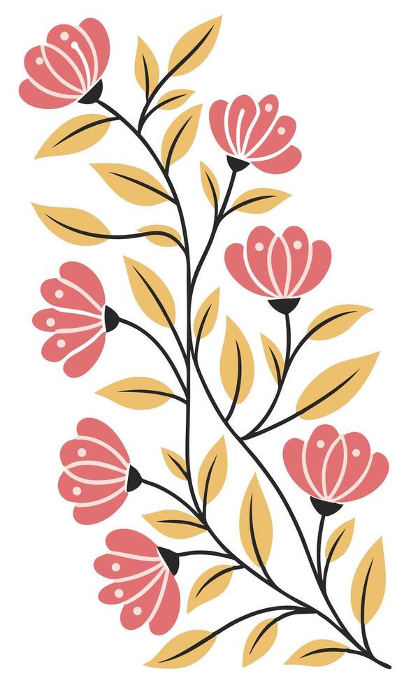 Pink Floral Branch With Yellow pink flowe vector