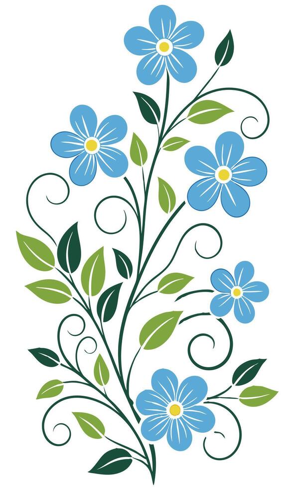 Blue floral vine with green leaves blue flowers nature vector