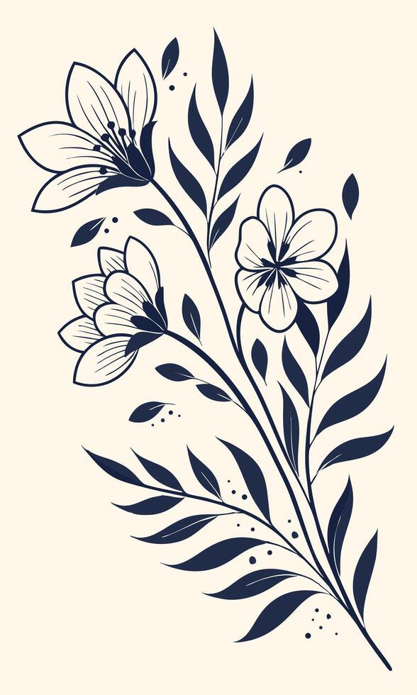 Indigo floral branch leaves botanical vector