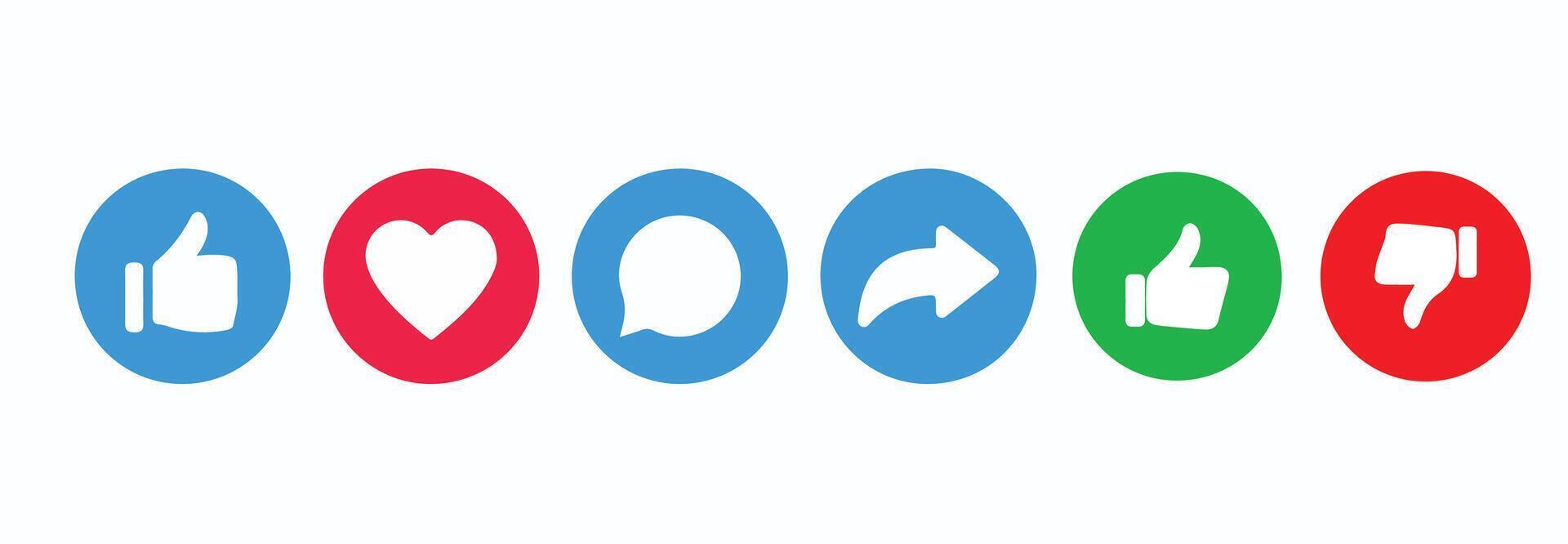 Social media element. like icon button , thumb up icon , love and heart icon , comment icon , repost and share icon button. Illustration eps 10 vector