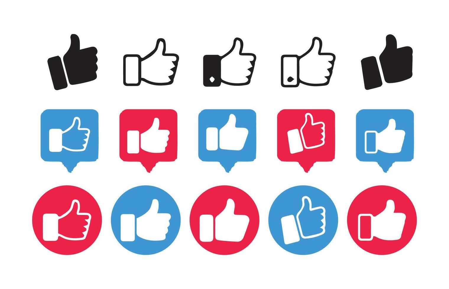Collection of Like Buttons. UI Thumbs Up Icons for Social Platforms vector