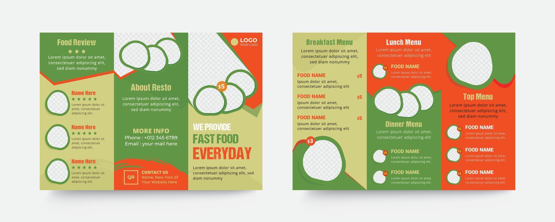 Food restaurant menu trifold brochure template vector