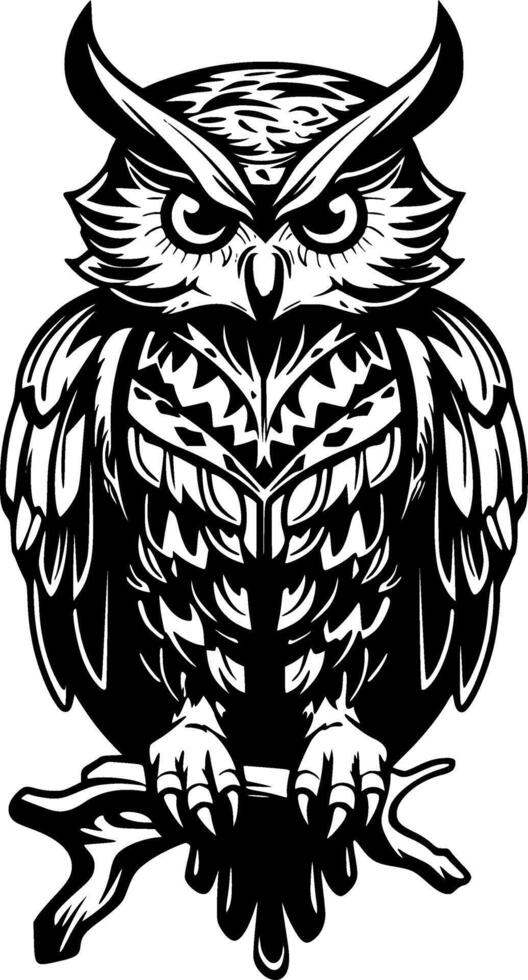 Premium Owl-Themed T-Shirt and Mug Quality Gift for Owl Lovers - Unique, Artistic Design, Perfect for Collectors and Enthusiasts Black and White illustration vector