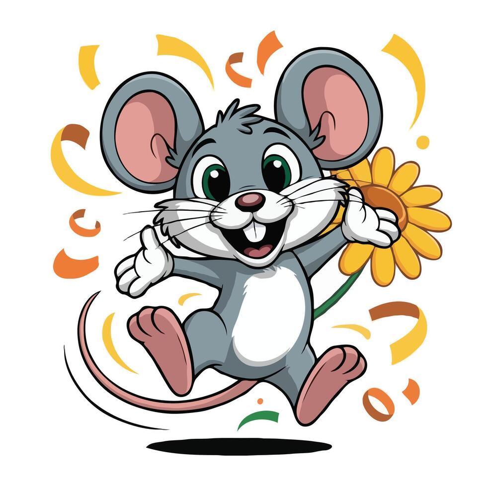 mouse character design illustration posing happy gesture vector