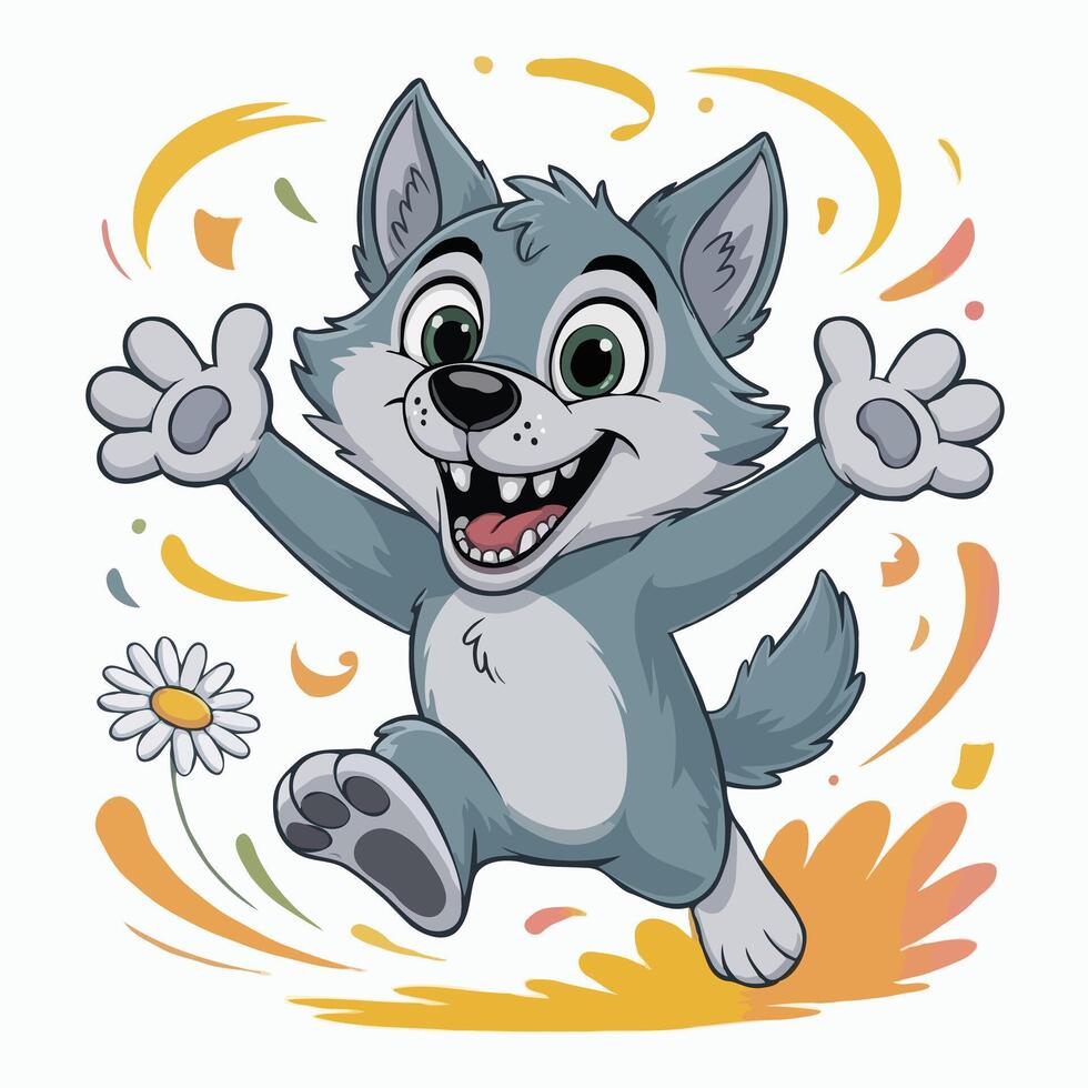 wolf character design illustration posing happy vector