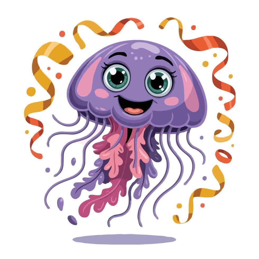 jellyfish character illustration design happy posing vector