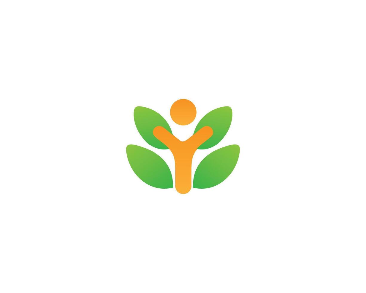 Abstract human figure with leaves logo template vector