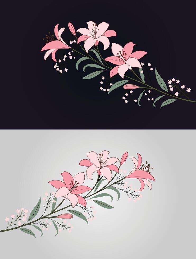 Pink lily branch illustration vector