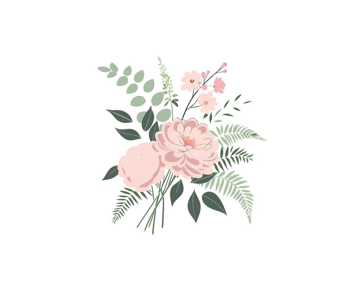 Pink floral arrangement with greenery vector