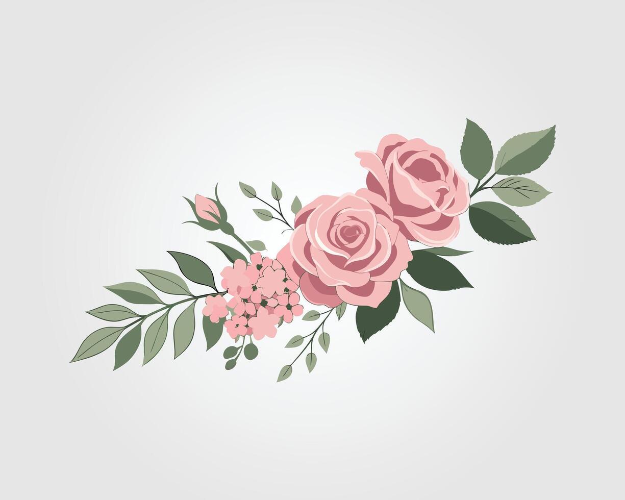 Pink roses and green leaves illustration vector