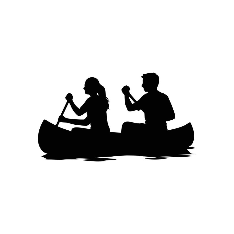 couple canoeing together silhouette on white background water sport outdoor activity adventure vector