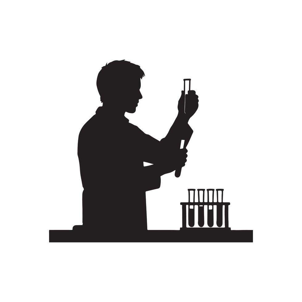scientist silhouette working with test tubes in laboratory science research and chemistry experiment concept on white background vector