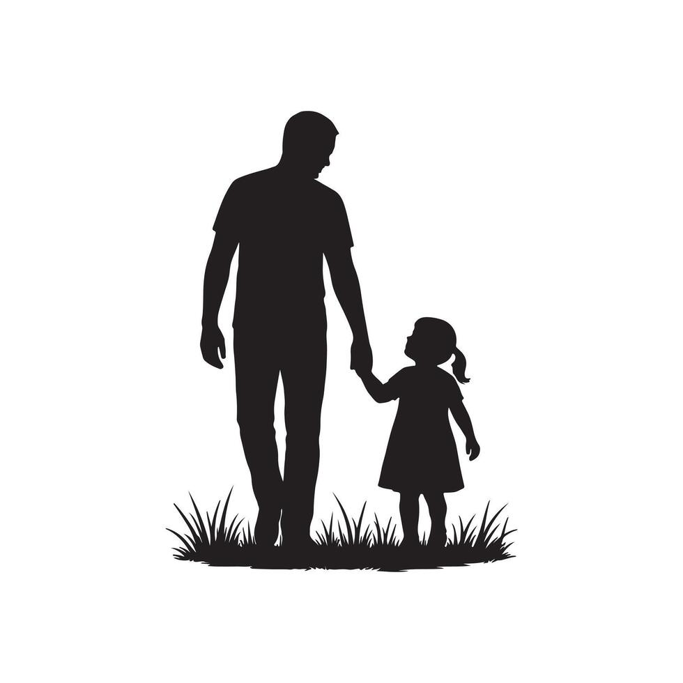 father and daughter silhouette holding hands family love bonding and parenting concept isolated on white background vector