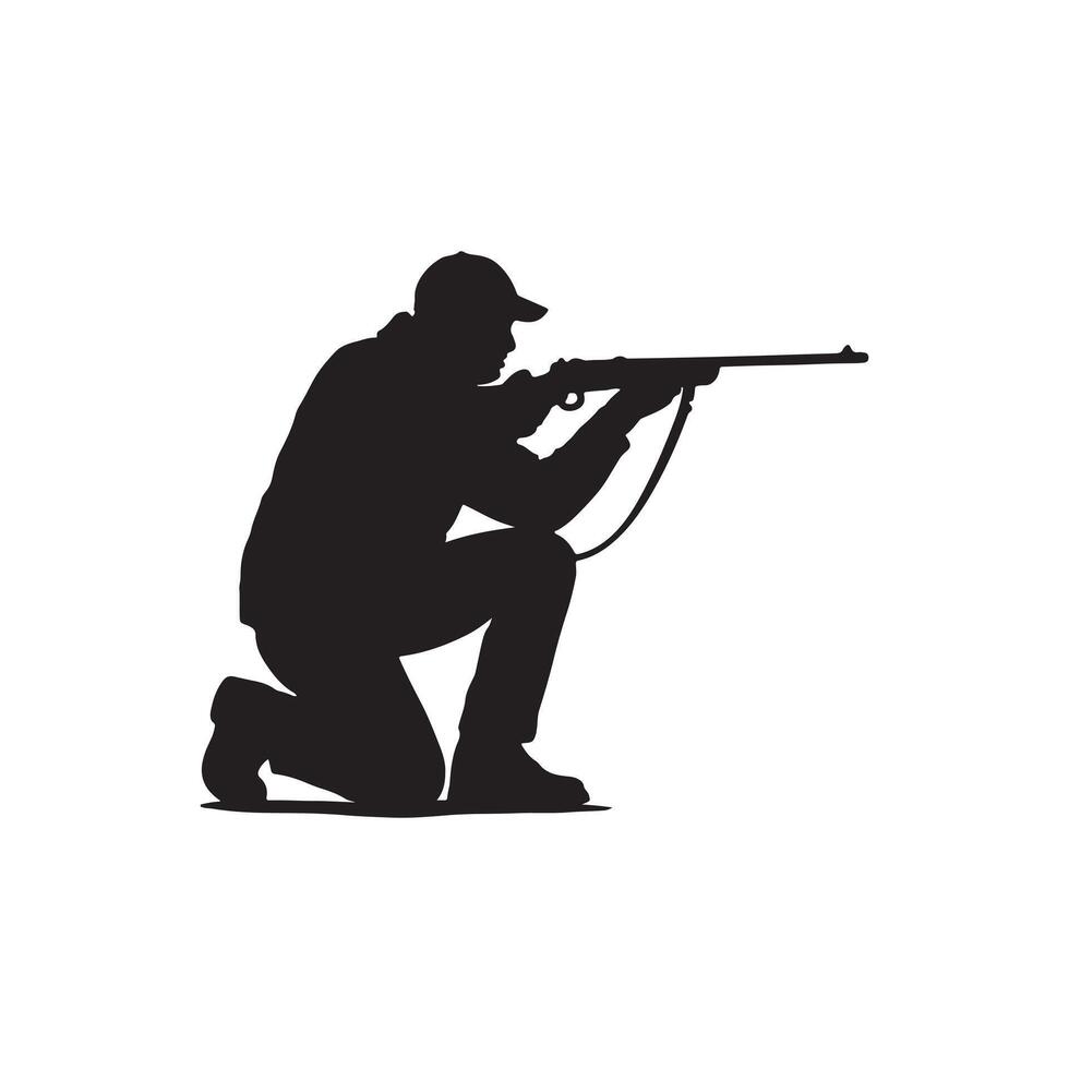 Soldier aiming with rifle silhouette on white background military combat weapon pose vector