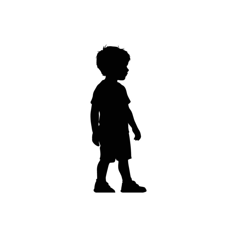 Silhouette of a young boy standing and looking to the side isolated on white background vector